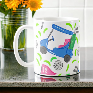 Preppy Golf Pattern    Golf Cart Tee Ball Coffee Mug