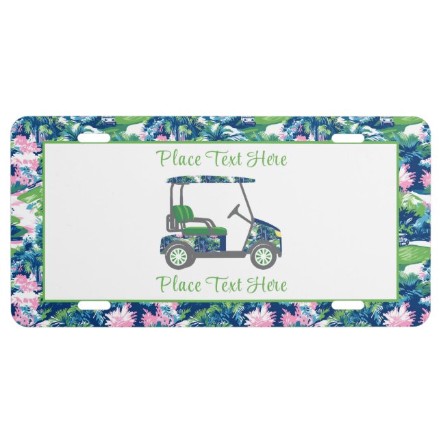 Preppy Golf Print Golf Cart License Plate (Front)