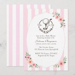 Preppy Golf Theme Pink Floral Girl Baby Shower Invitation