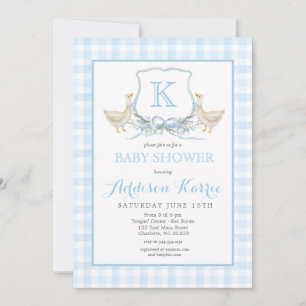 Preppy Goose Blue Gingham Baby Shower Invitation