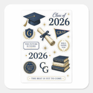 Preppy Graduation Sticker Sheet /Navy & Gold