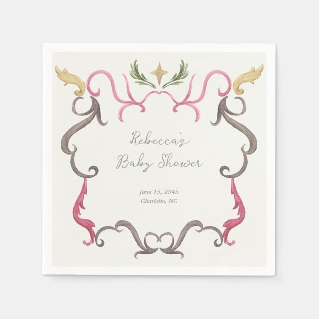 Preppy Grandmillenial Maximalist Frame Baby Shower Napkins (Front)