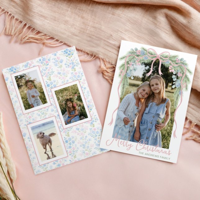 Preppy Grandmillennial Christmas Bow Swag Photo Holiday Card (Creator Uploaded)