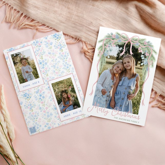 Preppy Grandmillennial Christmas Bow Swag Photo Holiday Card (Creator Uploaded)