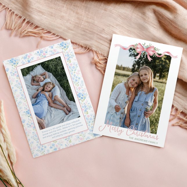 Preppy Grandmillennial Christmas Bow Swag Photo Holiday Card (Creator Uploaded)