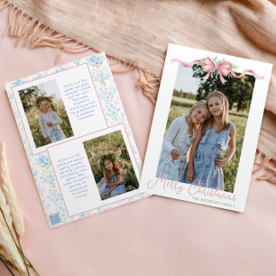 Preppy Grandmillennial Christmas Bow Swag Photo Holiday Card