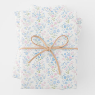Preppy Grandmillennial Christmas Flowers Wrapping Paper Sheets