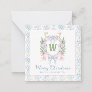 Preppy Grandmillennial Christmas Monogram Crest Note Card