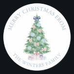 Preppy Grandmillennial Christmas Tree Gift Classic Round Sticker<br><div class="desc">PreppyPrint.com - The Preppy Grandmillennial Christmas Collection is a festive fusion of classic charm and nostalgic elegance,  perfect for the holiday season. Transfer this design onto the products of your choice too! Please visit my designer store,  PreppyPrint.com,  for coordinating items.</div>