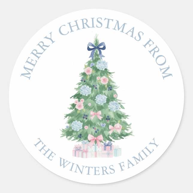 Preppy Grandmillennial Christmas Tree Gift Classic Round Sticker (Front)