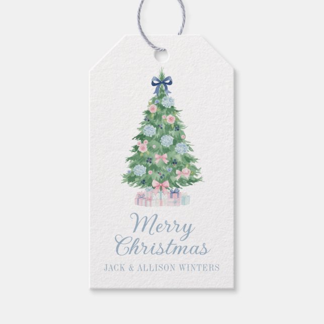 Preppy Grandmillennial Christmas Tree Gift Tags (Front)