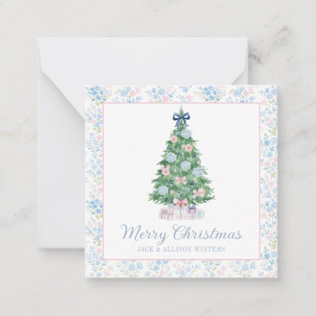 Preppy Grandmillennial Christmas Tree Note Card (Front)