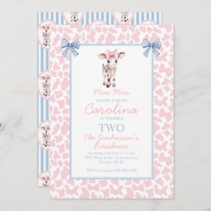 Preppy Grandmillennial Cute Cow Moo Moo Birthday Invitation