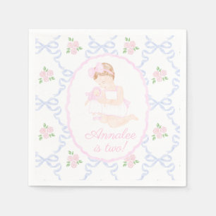 Preppy Grandmillennial Dolly and Me Pink Bows Napkins