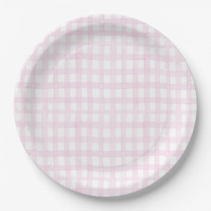 Preppy Grandmillennial Dolly and Me Pink Gingham Paper Plates