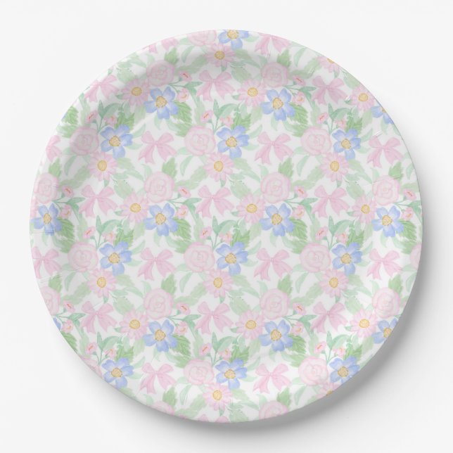 Preppy Grandmillennial Floral  Paper Plates (Front)