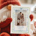 Preppy Grandmillennial Garland Christmas Photo Holiday Card<br><div class="desc">Vintage preppy grandmillennial Christmas photo card with blue watercolor forget-me-not border is an elegant way to send holiday greetings with nostalgic flair and timeless sophistication. This single-photo design with a fully editable message and family name, features a scalloped green trim and a delicate floral garland of blue blossoms framing your...</div>