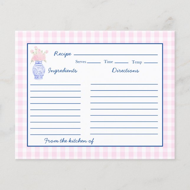 Preppy Grandmillennial Ginger Jar Bow Recipe Card (Front)