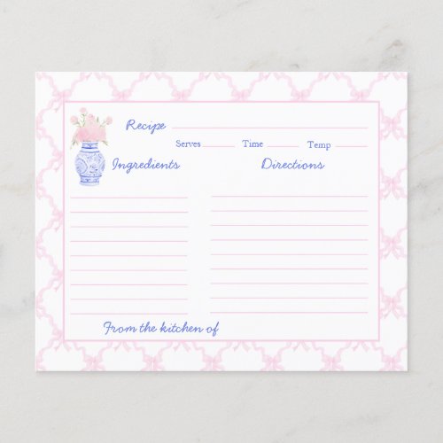 Preppy Grandmillennial Ginger Jar Bow Recipe Card