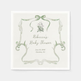 Preppy Grandmillennial Neutral Green Baby Shower Napkins