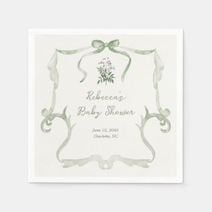 Preppy Grandmillennial Neutral Green Baby Shower Napkins