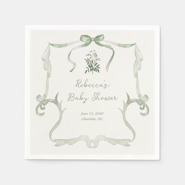 Preppy Grandmillennial Neutral Green Baby Shower Napkins (Front)