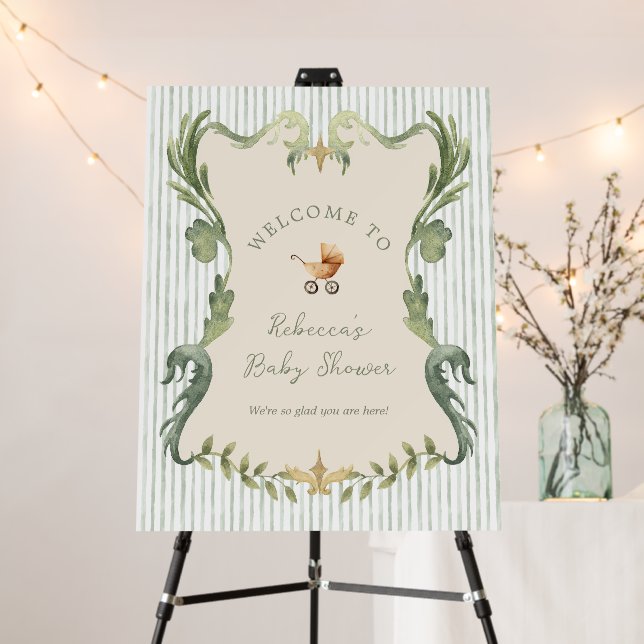 Preppy Grandmillennial Opulent Frame Baby Shower Foam Board (In Situ (Stand))