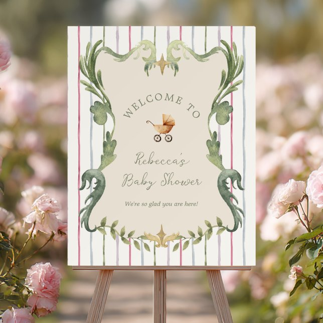 Preppy Grandmillennial Opulent Frame Baby Shower Foam Board (Creator Uploaded)