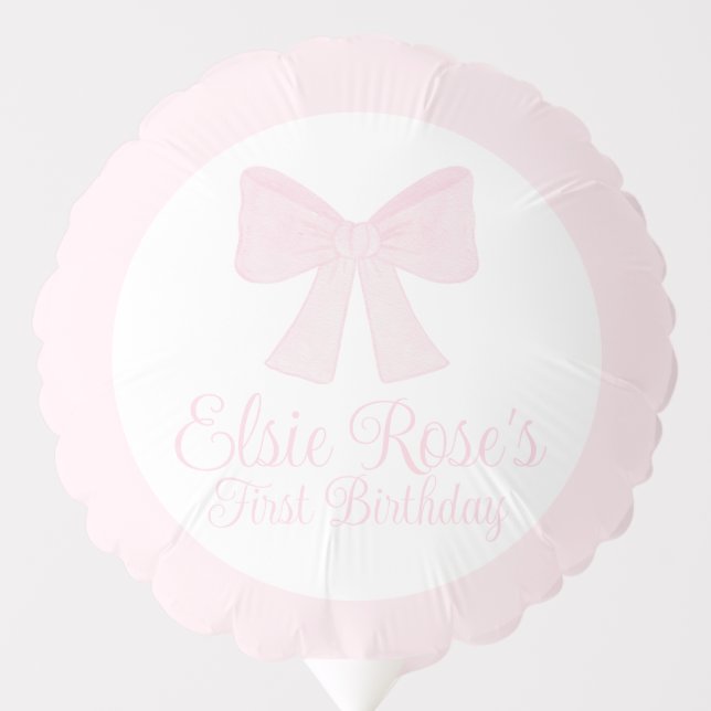 Preppy Grandmillennial Pink Bow First Birthday  Balloon (Front)
