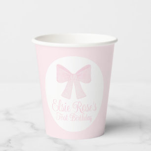 Preppy Grandmillennial Pink Bow First Birthday Paper Cups