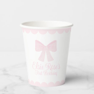 Preppy Grandmillennial Pink Bow First Birthday  Paper Cups