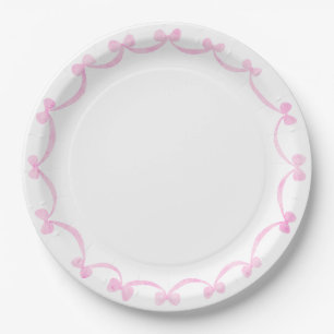 Preppy Grandmillennial Pink Bows Ribbon Paper Plates