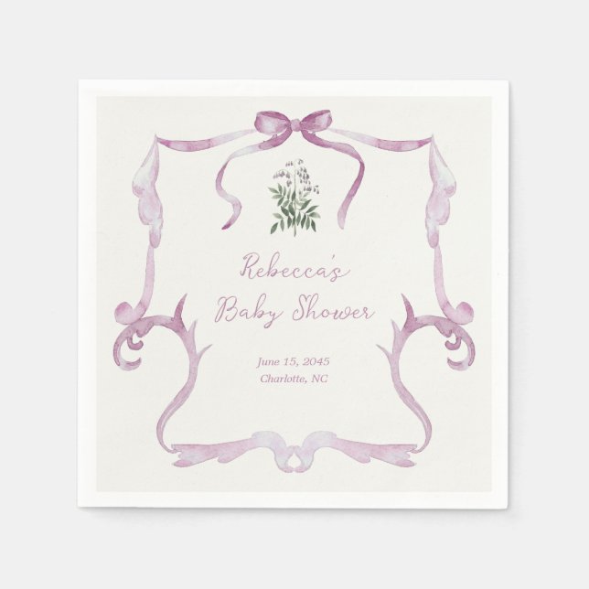 Preppy Grandmillennial Pink Girl Baby Shower Napkins (Front)