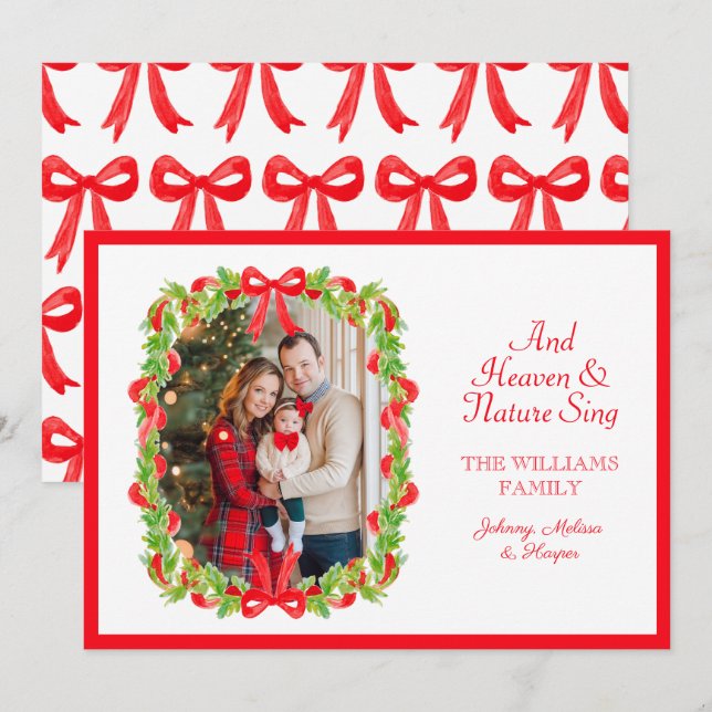 Preppy Grandmillennial Red Bows Ribbon Garland  Holiday Card (Front/Back)