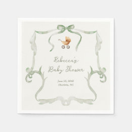 Preppy Grandmillennial Sage Green Baby Shower Napkins