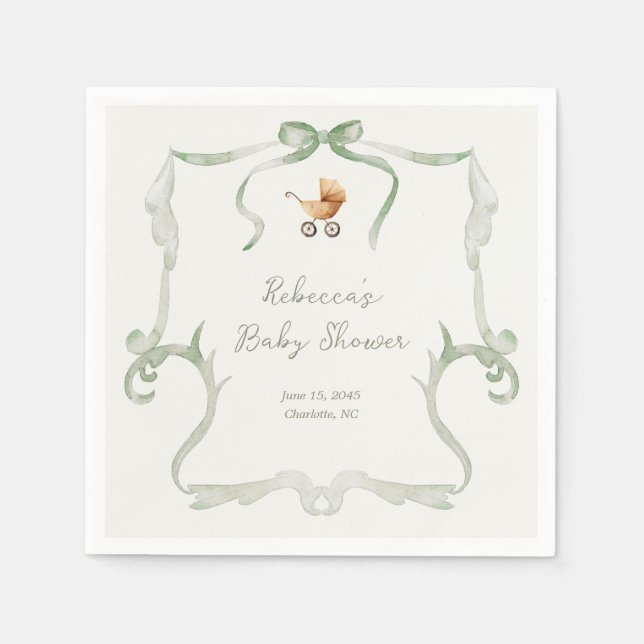 Preppy Grandmillennial Sage Green Baby Shower Napkins (Front)