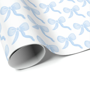 Preppy Grandmillennial Watercolor Blue Bows Wrapping Paper