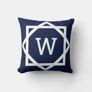 Preppy Graphic Border Monogram Throw Pillow