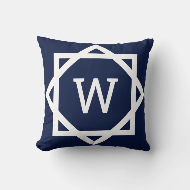 Preppy Graphic Border Monogram Throw Pillow (Front)