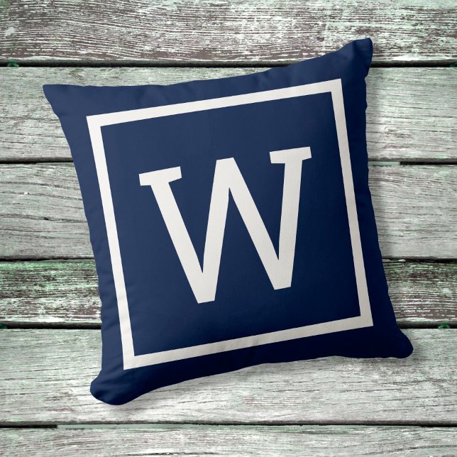 Preppy Graphic Border Monogram Throw Pillow (Creator Uploaded)