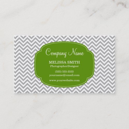 Preppy Gray Green Chevron Pattern Business Card Templates