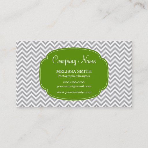 Customizable Preppy Gray Green Chevron Pattern Business Card Templates