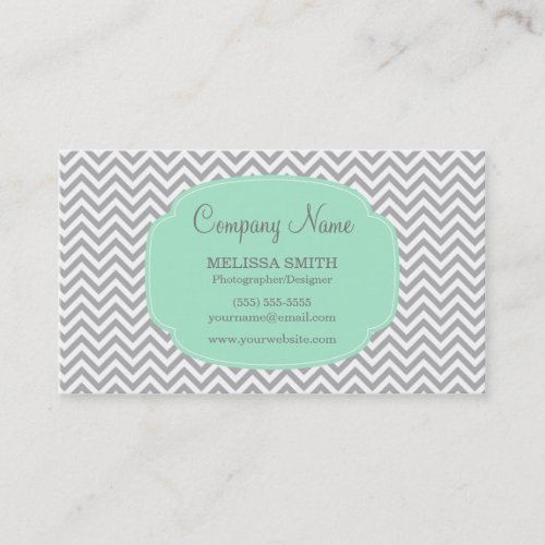 Preppy Gray Mint Chevron Business Card