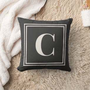 Preppy Gray Monogram Dorm Pillow - Initial