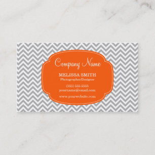 Preppy Gray Orange Chevron Pattern Business Card