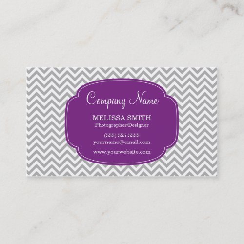 Preppy Gray Purple Chevron Pattern Business Card Template