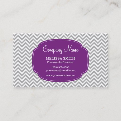 Customizable Preppy Gray Purple Chevron Pattern Business Card Template