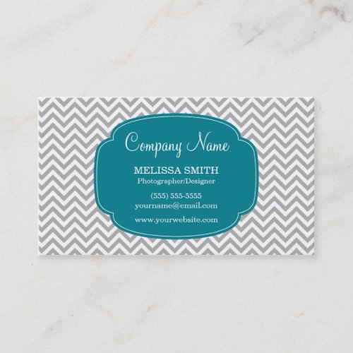 Preppy Gray Teal Blue Chevron Pattern Business Card Templates