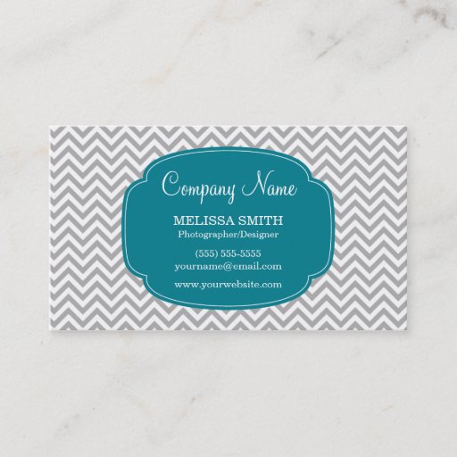Customizable Preppy Gray Teal Blue Chevron Pattern Business Card Templates