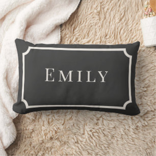 Preppy Gray & White Name Dorm Pillow